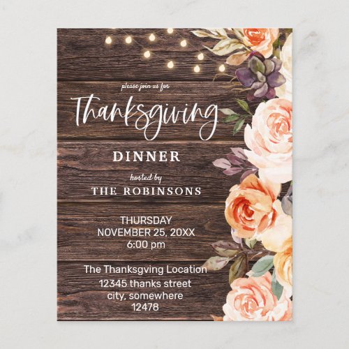 Budget Pink  Peach Floral w Lights Thanksgiving Flyer