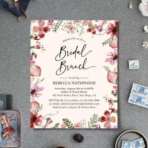 Budget Pink Peach Florals Bridal Brunch Invitation