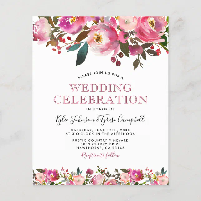 Budget Pink Peony Floral Wedding Invitation | Zazzle