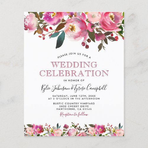 Budget Pink Peony Floral Wedding Invitation
