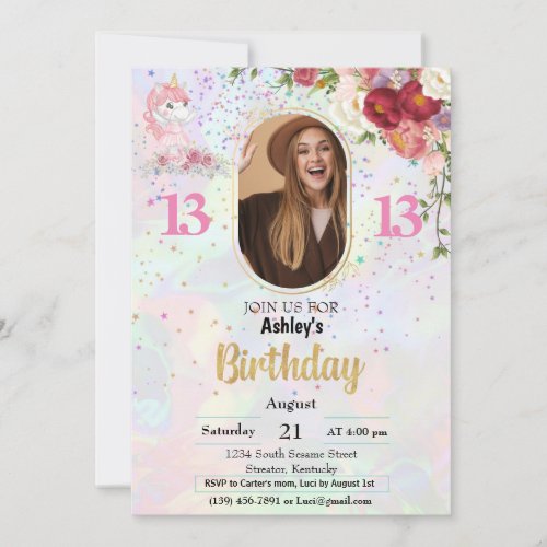 BUDGET Pink Photo 13th Birthday  Invitation