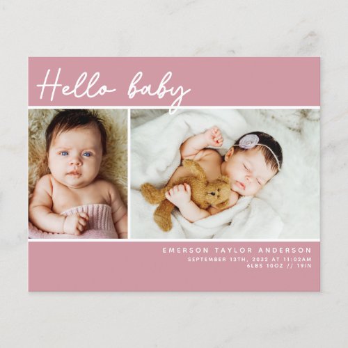 Budget Pink Photo Baby Thank You Card