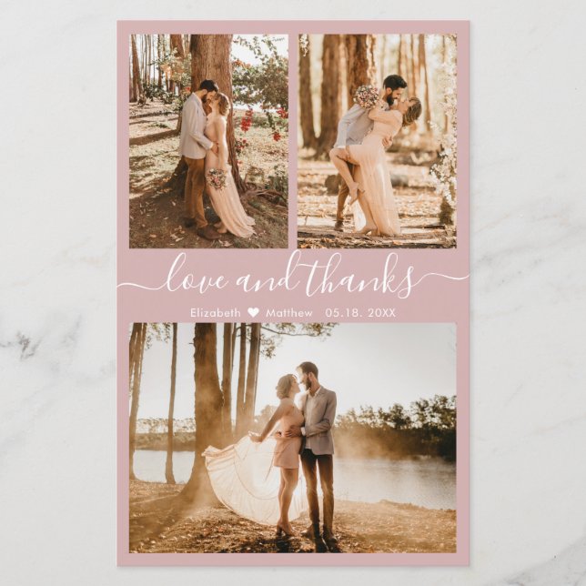 Budget Pink Photo Collage Wedding Thank You Card (Front)