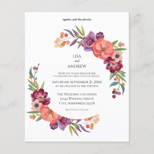 Budget Pink  Plum Tropical Floral 3 Wedding Flyer