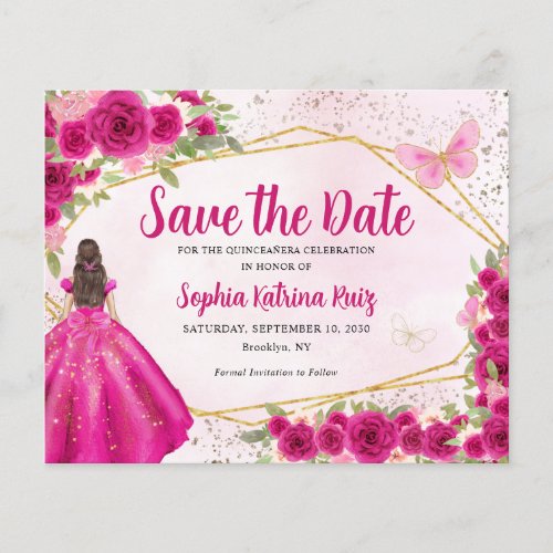 Budget Pink Princess Quinceaera Save the Date