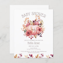 Budget Pink Pumpkin Floral Baby Shower Invitation