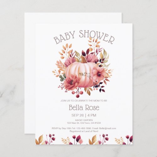 Budget Pink Pumpkin Floral Baby Shower Invitation