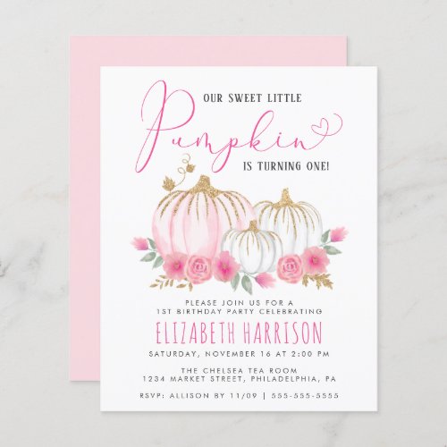 Budget Pink Pumpkin Floral Girl 1st Birthday Party