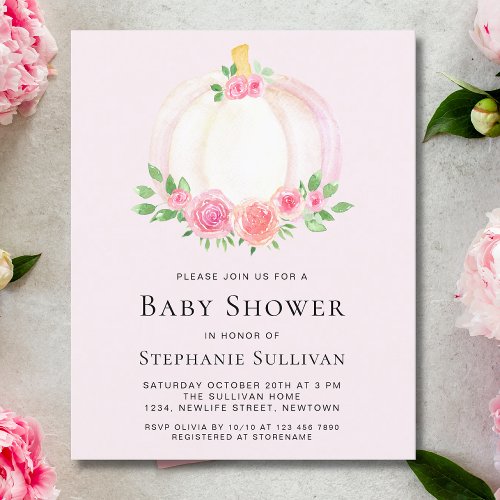 Budget Pink Pumpkin Girls Baby Shower Invitation