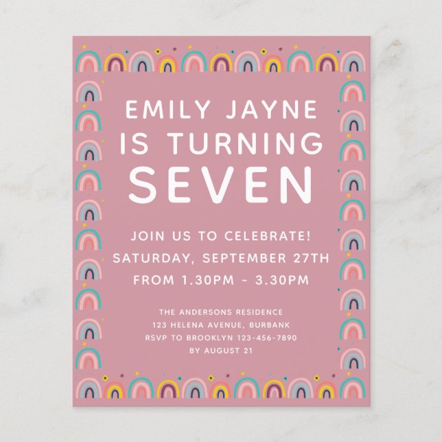 BUDGET Pink Rainbows Birthday Party Invitation (Front)