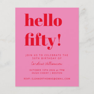 Budget Pink Red 50th Birthday Party Invitation