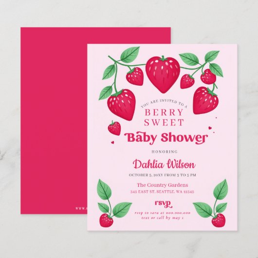 Budget Pink Red Berry Sweet Baby Shower Invite (Front/Back)