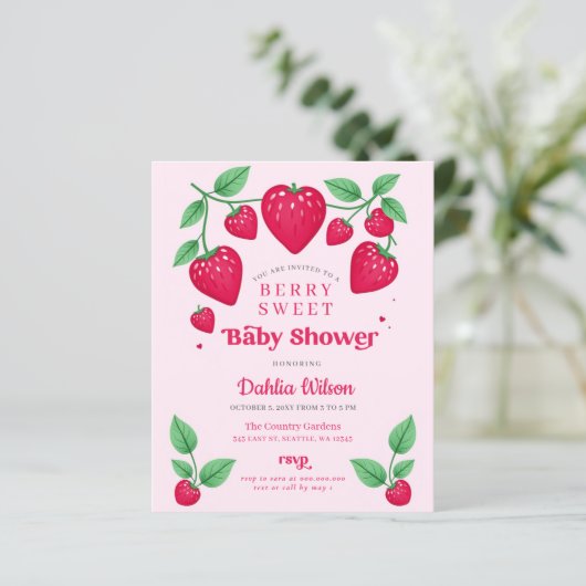 Budget Pink Red Berry Sweet Baby Shower Invite (Standing Front)