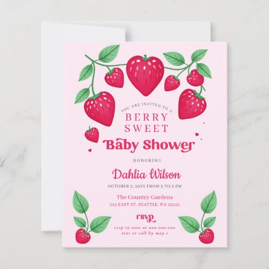 Budget Pink Red Berry Sweet Baby Shower Invite (Front)