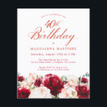 Budget Pink Red Floral 40th Birthday Invite<br><div class="desc">Red roses and blush pink peonies are nestled in dark green leaves on this beautiful and unique birthday invitation.</div>