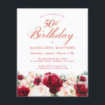 Budget Pink Red Floral 50th Birthday Invite<br><div class="desc">Red roses and blush pink peonies are nestled in dark green leaves on this beautiful and unique birthday invitation.</div>