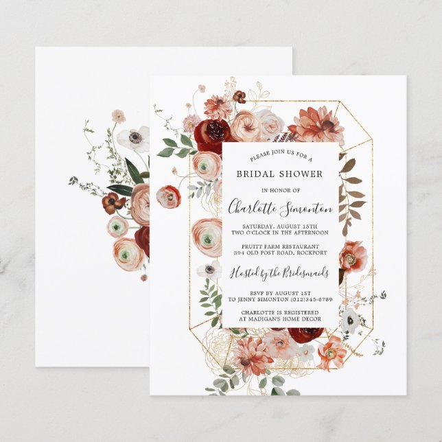 Budget Pink Red Gold Bridal Shower Invitation (Front/Back)