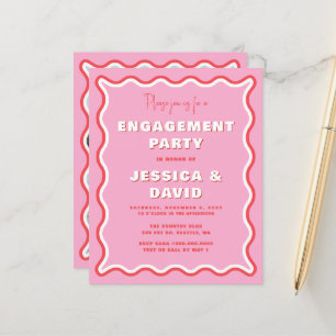 Budget Pink Red Photo Engagement Party Invitation