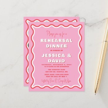 Budget Pink Red Photo Rehearsal Dinner Invite