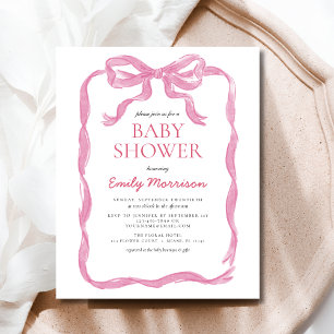 Budget Pink Ribbon Watercolor Bow Girl Baby Shower Flyer