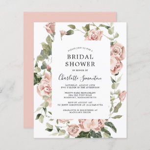 Budget Pink Rose Floral Bridal Shower Invitation