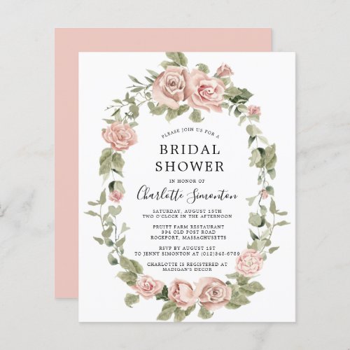 Budget Pink Rose Floral Bridal Shower Invitation