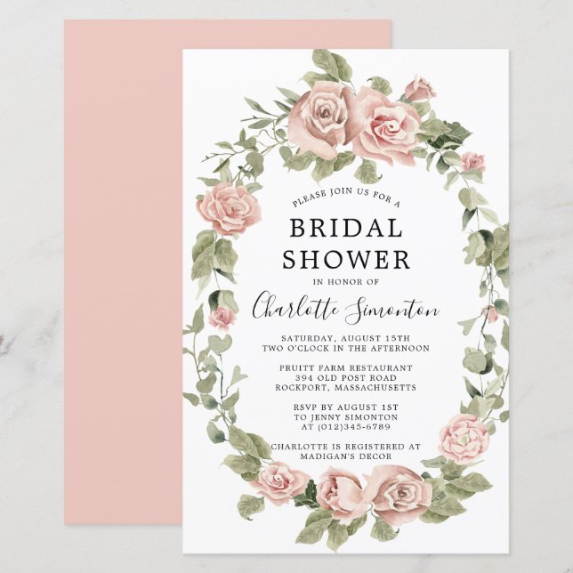 Budget Pink Rose Floral Bridal Shower Invitation (Front/Back)
