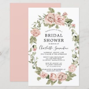 Budget Pink Rose Floral Bridal Shower Invitation