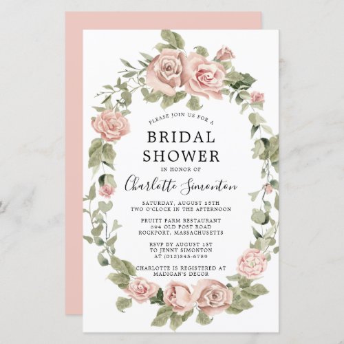 Budget Pink Rose Floral Bridal Shower Invitation