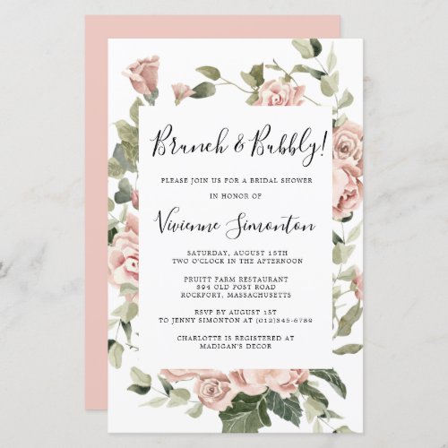 Budget Pink Rose Floral Brunch Bubbly Invitation