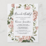 Budget Pink Rose Floral Brunch Bubbly Invitation Flyer<br><div class="desc">Beautiful and elegant dusty pink roses are nestled in dark green foliage. Perfect for a spring or summer bridal shower.</div>