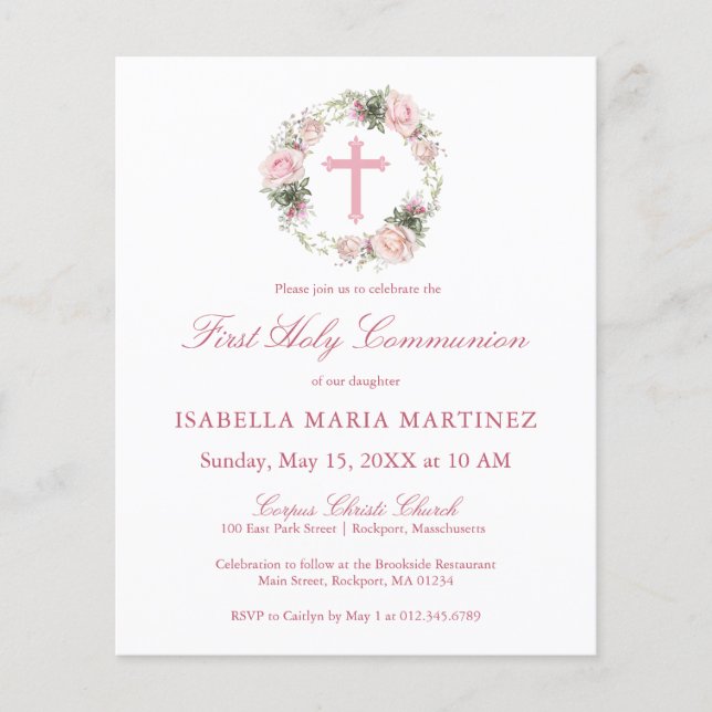 Budget Pink Rose Floral First Holy Communion (Front)