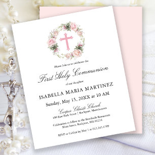 Budget Pink Rose Floral First Holy Communion