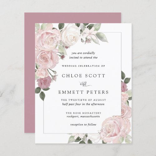 BUDGET Pink Rose Floral Wedding Invitation