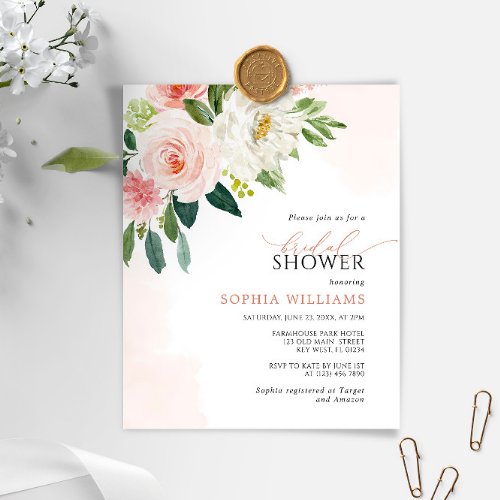 Budget Pink Rose Flowers Bridal Shower Invitation