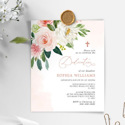 Budget Pink Rose Flowers Dedication Invitation