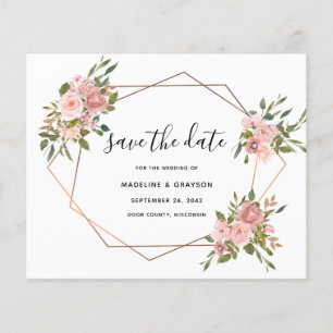 Budget Pink Rose Geometric Frame Save The Date