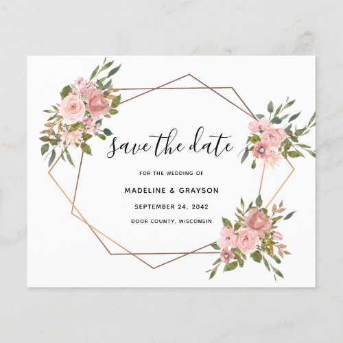 Budget Pink Rose Geometric Frame Save The Date