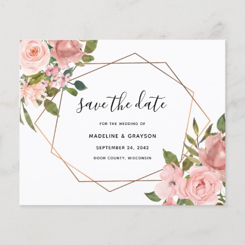 Budget Pink Rose Geometric Frame Save The Date