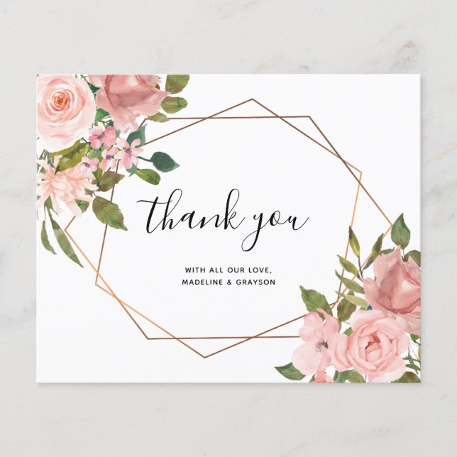 BUDGET Pink Rose Geometric Frame Thank You  (Front)