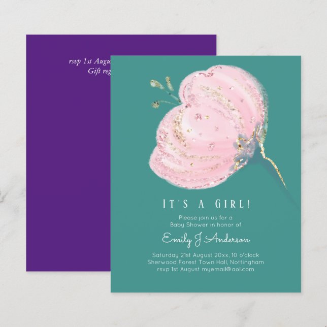 BUDGET Pink Rose Glitter Its A Girl Baby Shower (Front/Back)