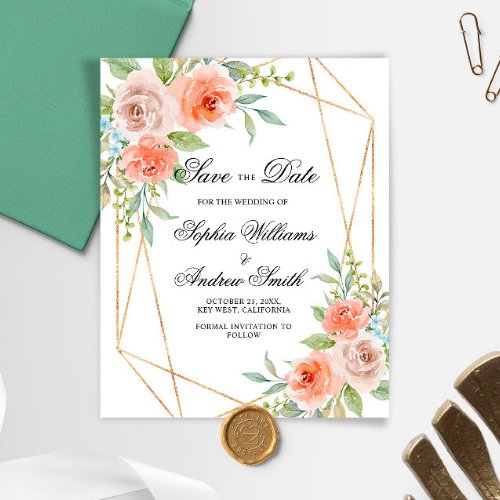 BUDGET Pink Rose  Gold Frame Save The Date