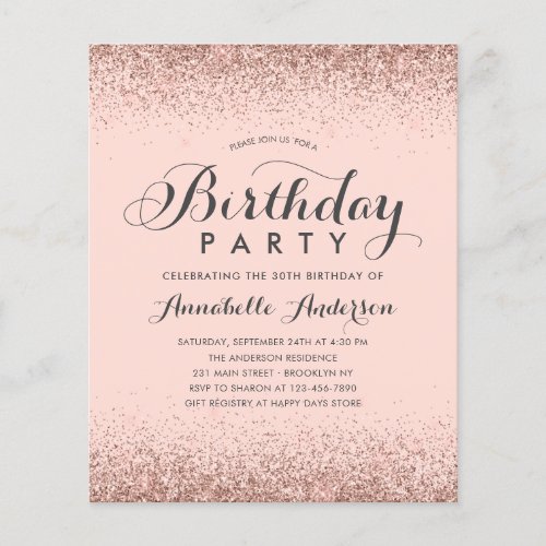 Budget Pink Rose Gold Glitter Any Age Birthday