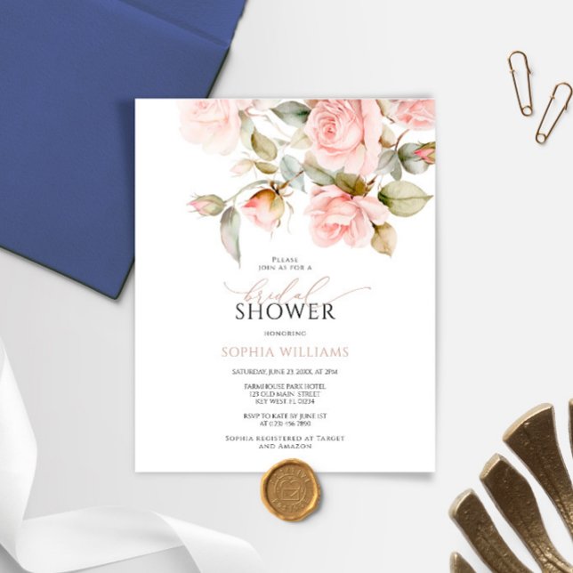 Budget Pink Rose & Greenery Bridal Shower Invite (Creator Uploaded)