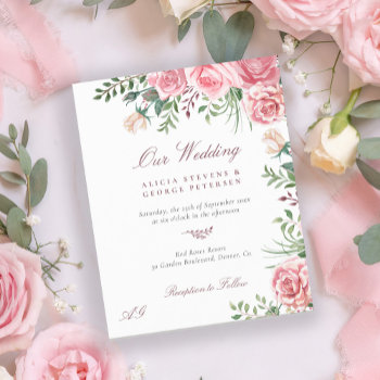Budget Pink Roses Elegant Wedding Invitation by invitations_kits at Zazzle