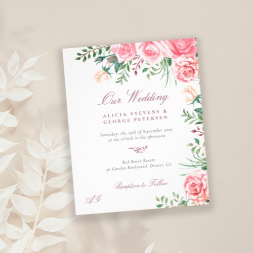 Budget pink roses elegant wedding invitation flyer