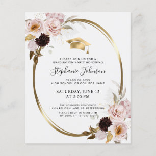 Budget Pink Roses Gold Metallic Grad Party Invite