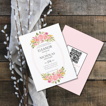 Budget Pink Roses Qr Code Spring Floral Wedding by weddings_ at Zazzle