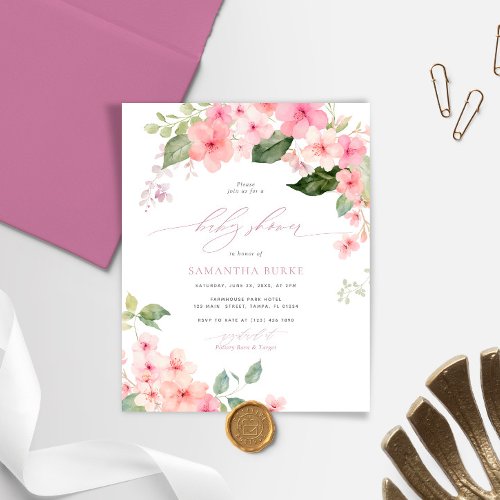 Budget Pink Sakura Flowers Baby Shower invitation