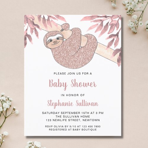 Budget Pink Sloth Baby Shower Invitation